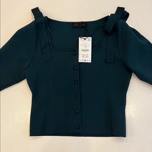 Zara Women's Teal Button-Front Blouse